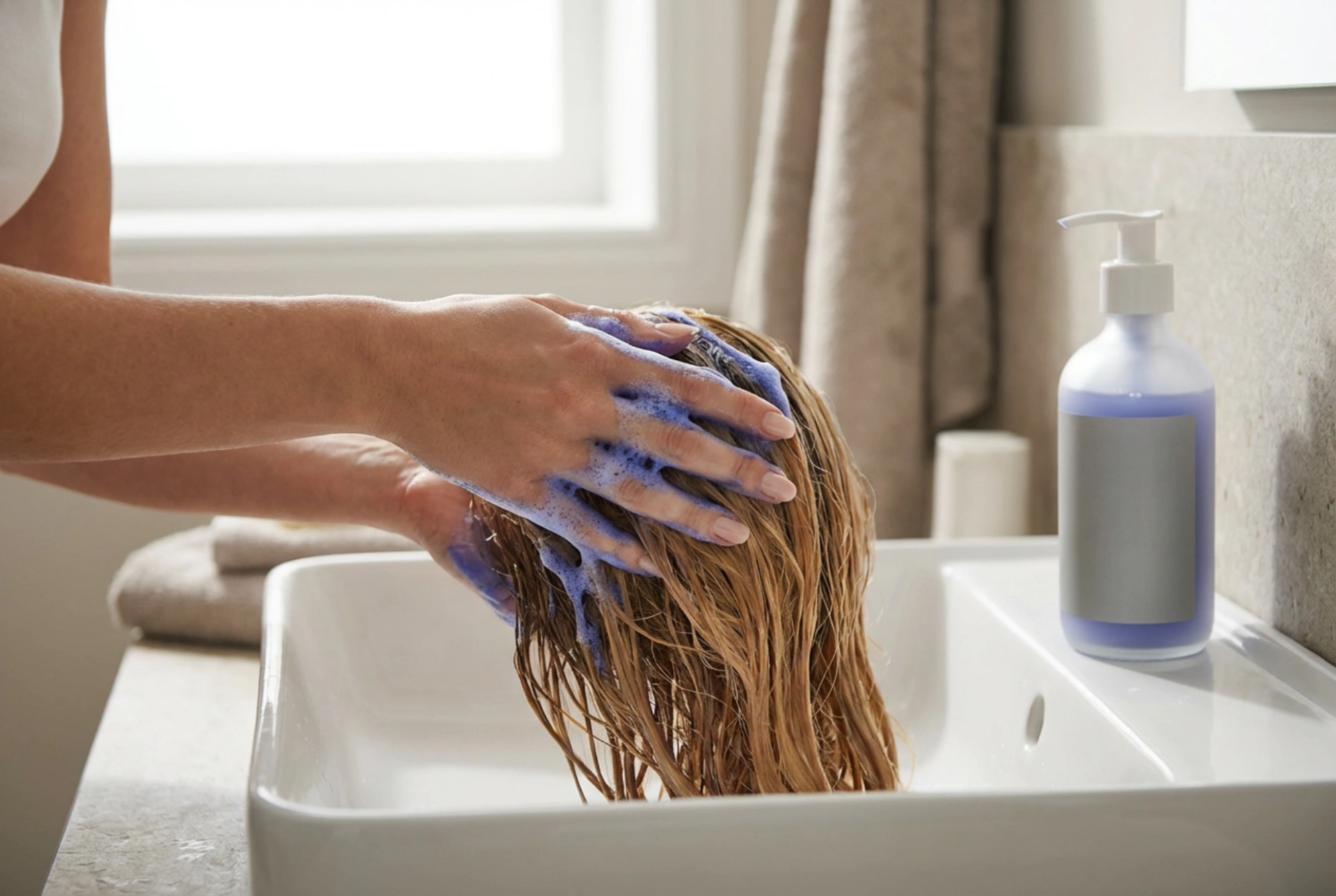 Shampooing bleu : neutraliser les tons cuivrés au lavage