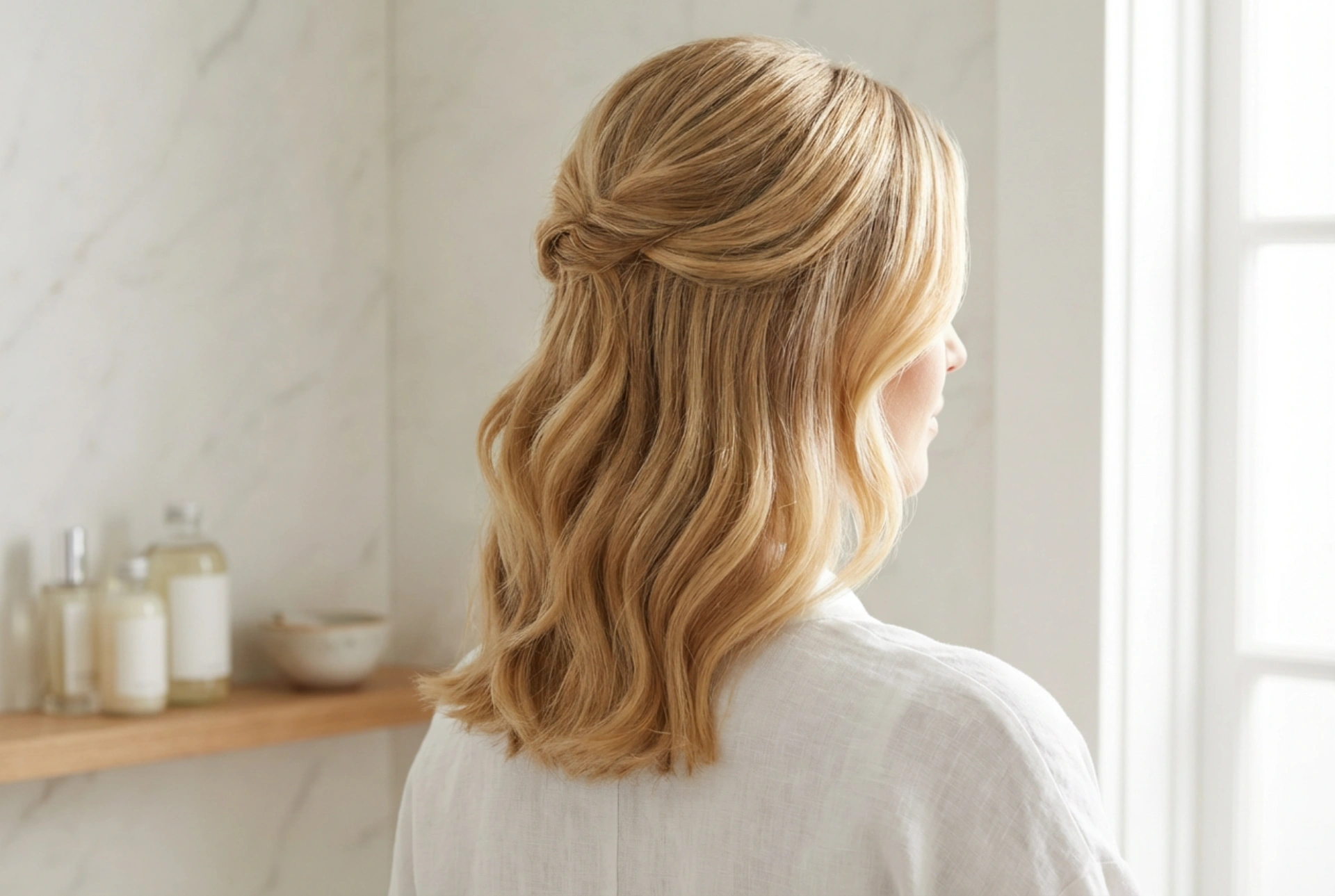 Coiffures de mariage pour cheveux mi-longs : chignons élégants, demi-attaches et ondulations