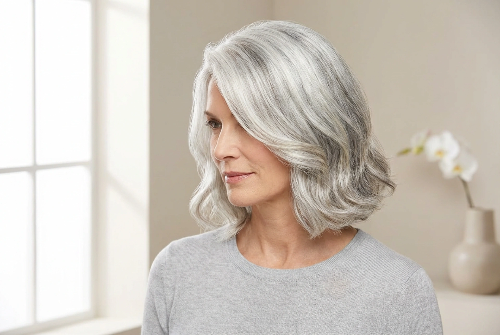 Coiffure pour cheveux gris : brillance, texture et coupes qui subliment la couleur