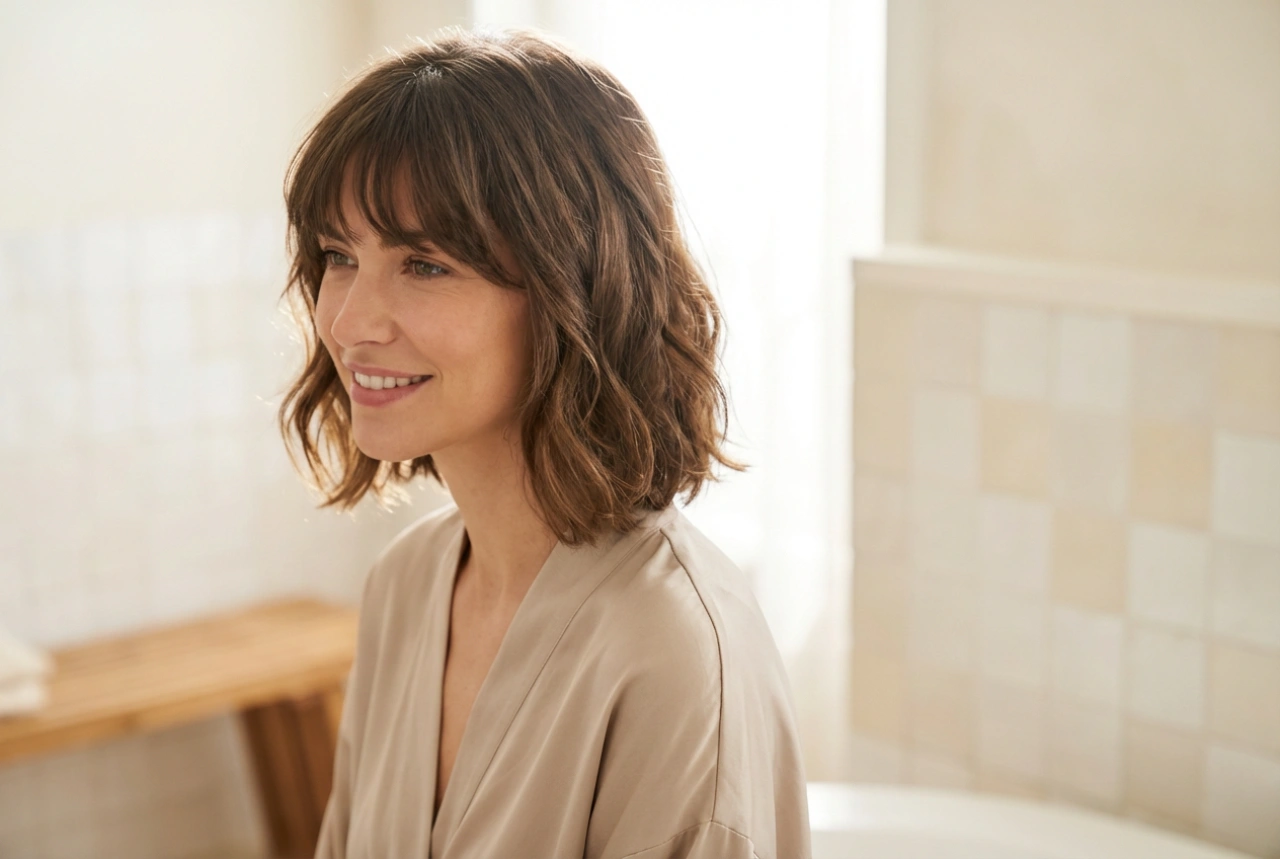 Coiffure pour visage allongé : franges, dégradés et ondulations