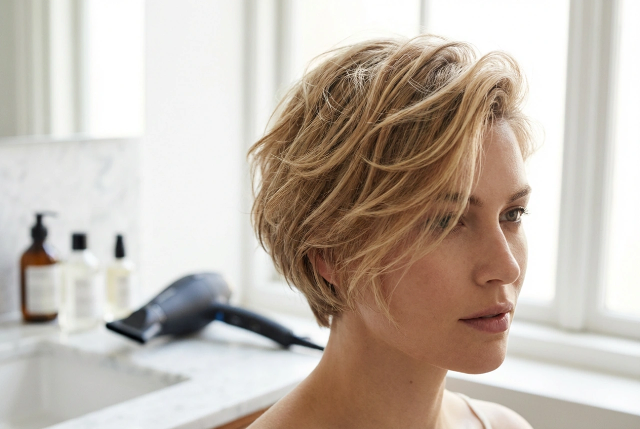 Coiffure femme pour cheveux courts : volume, texture et séchage rapide