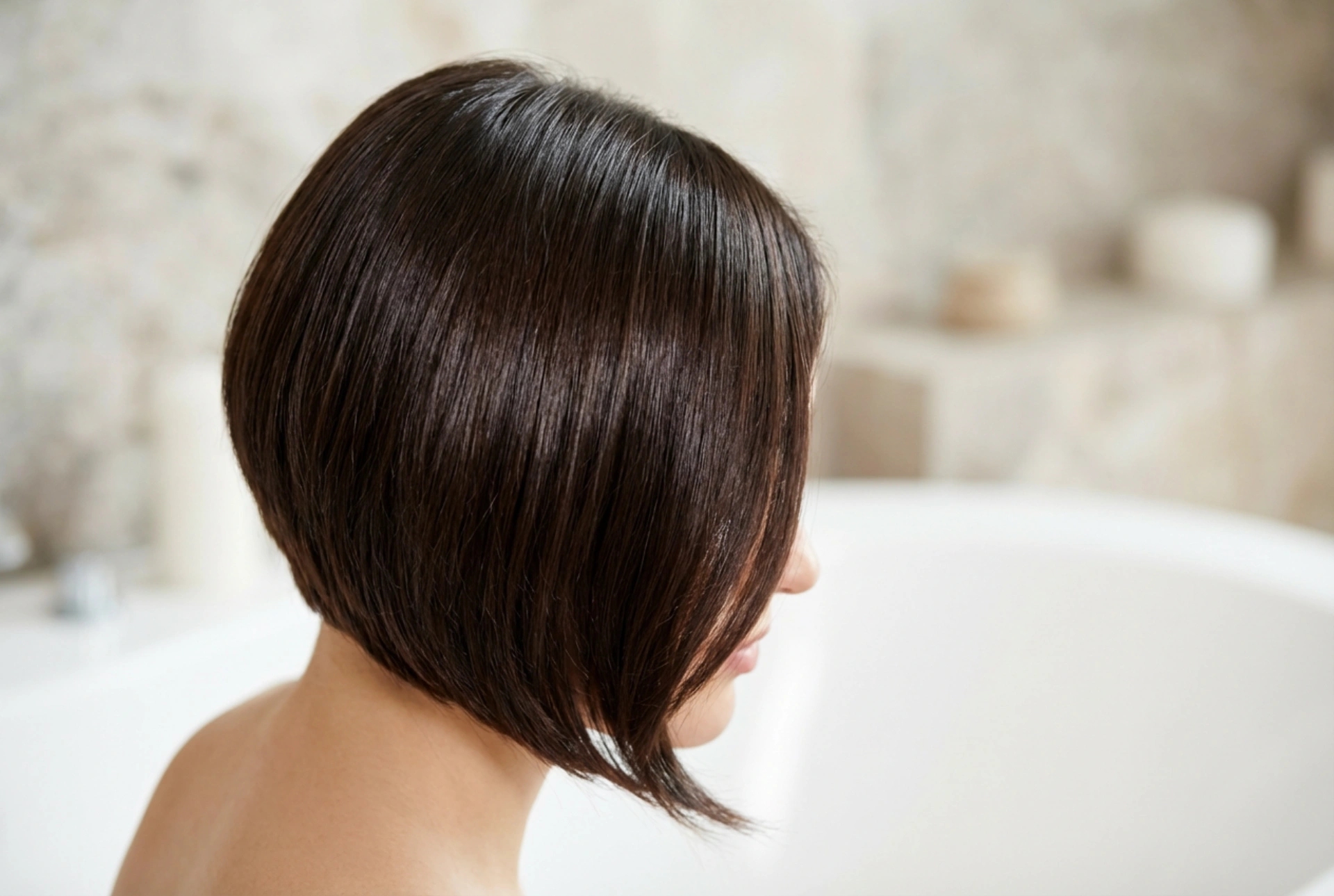L'asymétrie qui séduit : la coiffure féminine sur le côté avec un fini brillant
