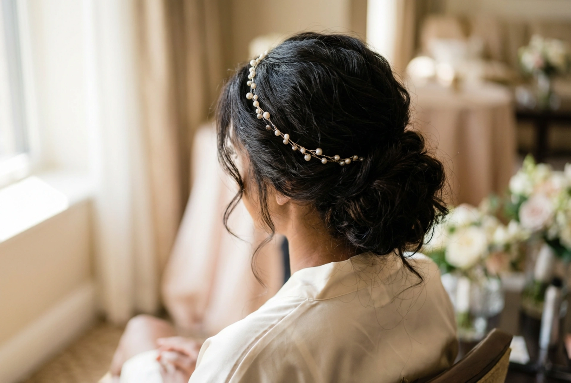 Le serre-tête délicat pour une réception : coiffures avec serre-tête pour un mariage