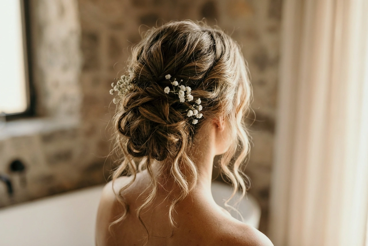 Coiffure de mariage décontractée : chignons romantiques et ondulations souples