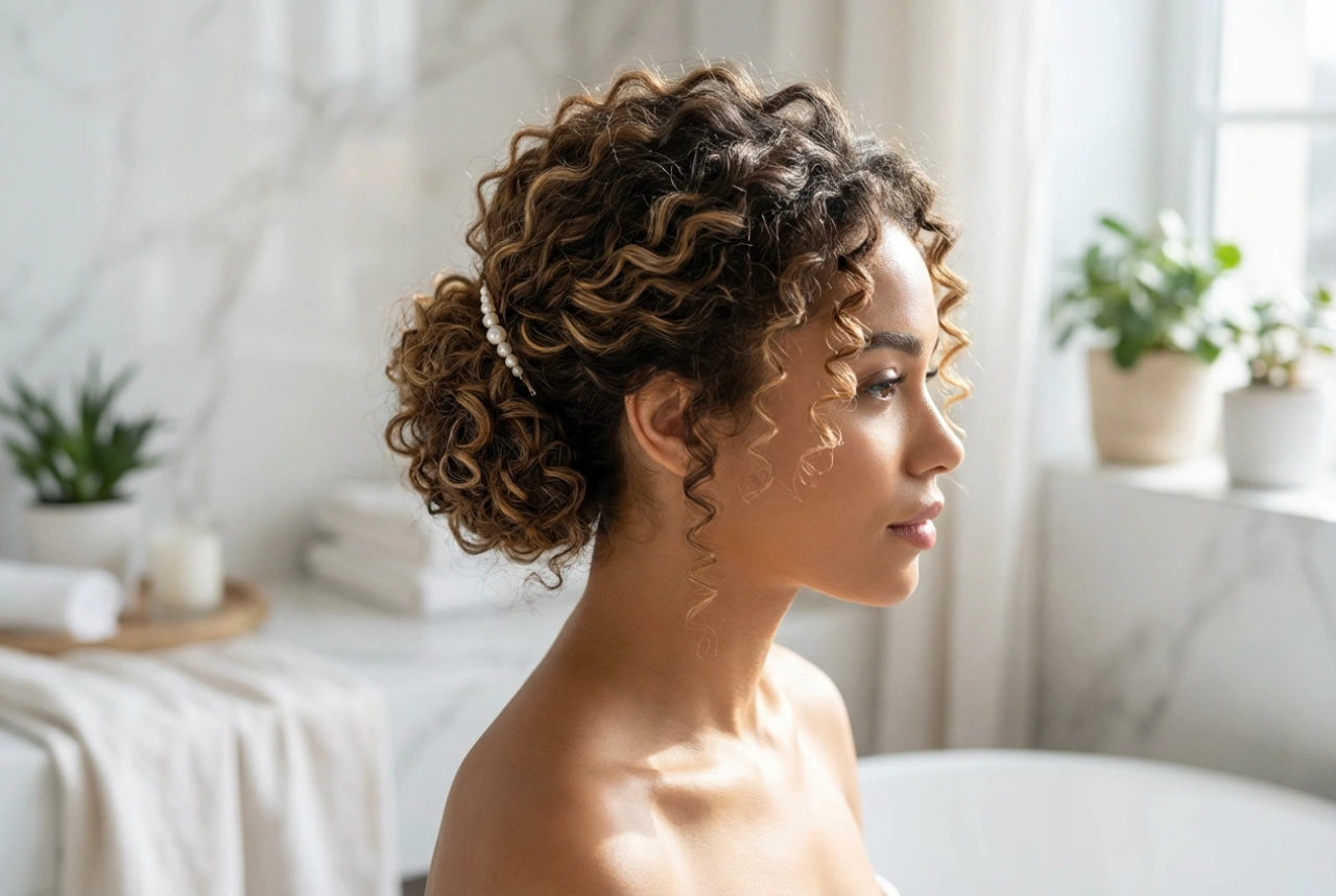 Coiffures hautes pour cheveux bouclés : contrôle de la définition, volume et accessoires
