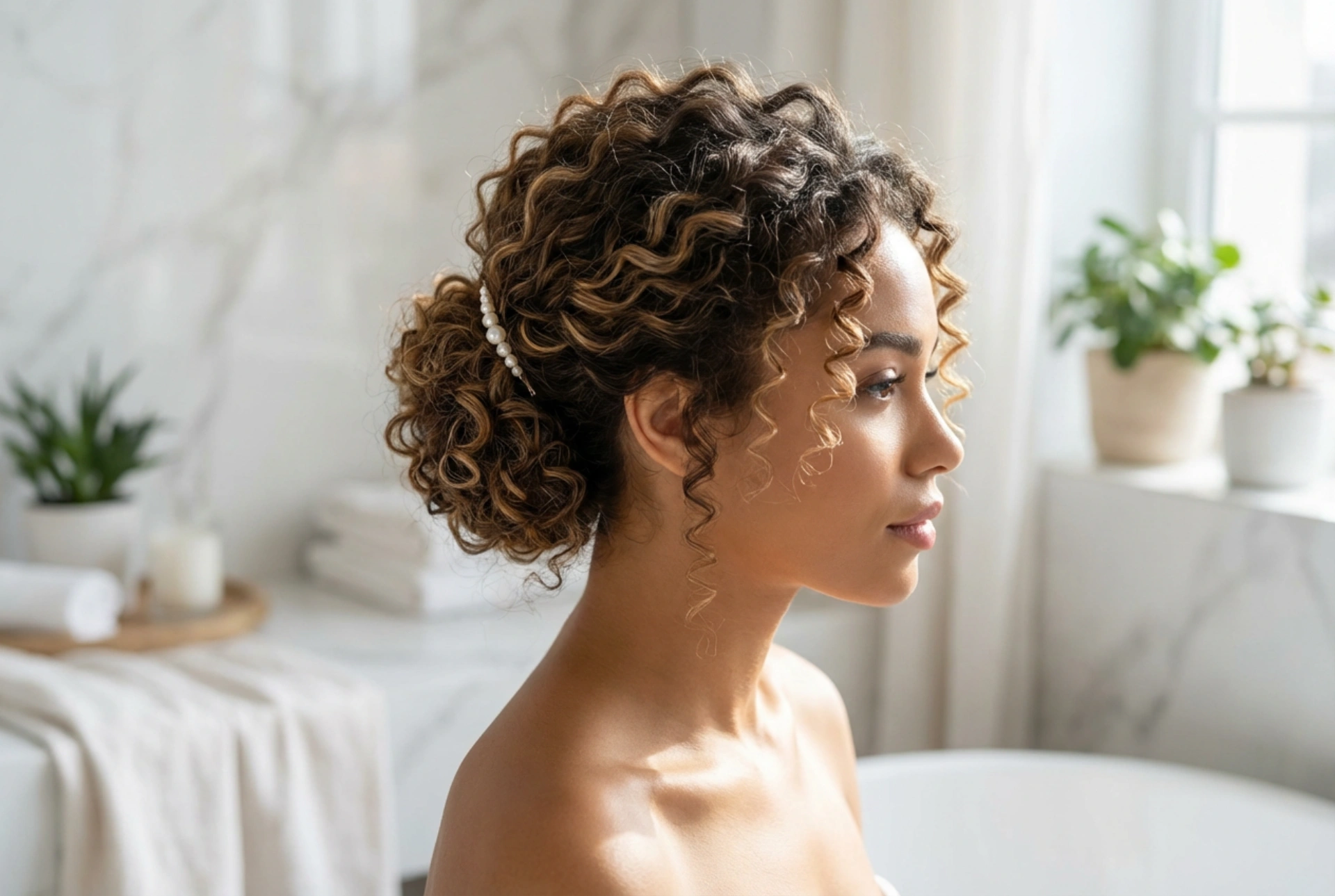 Coiffures hautes pour cheveux bouclés : contrôle de la définition, volume et accessoires