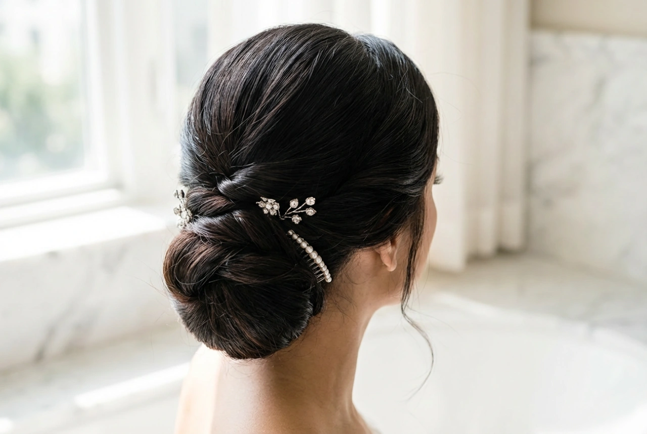 Coiffure de mariage : chignon durable, maîtrise des baby hairs et accessoires