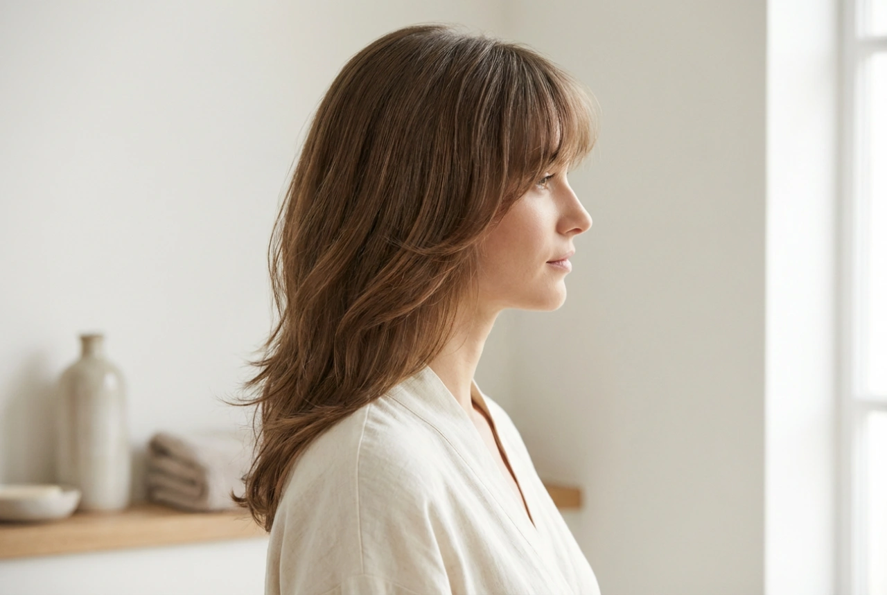 Cheveux dégradés avec frange : coupe, superposition et coiffage