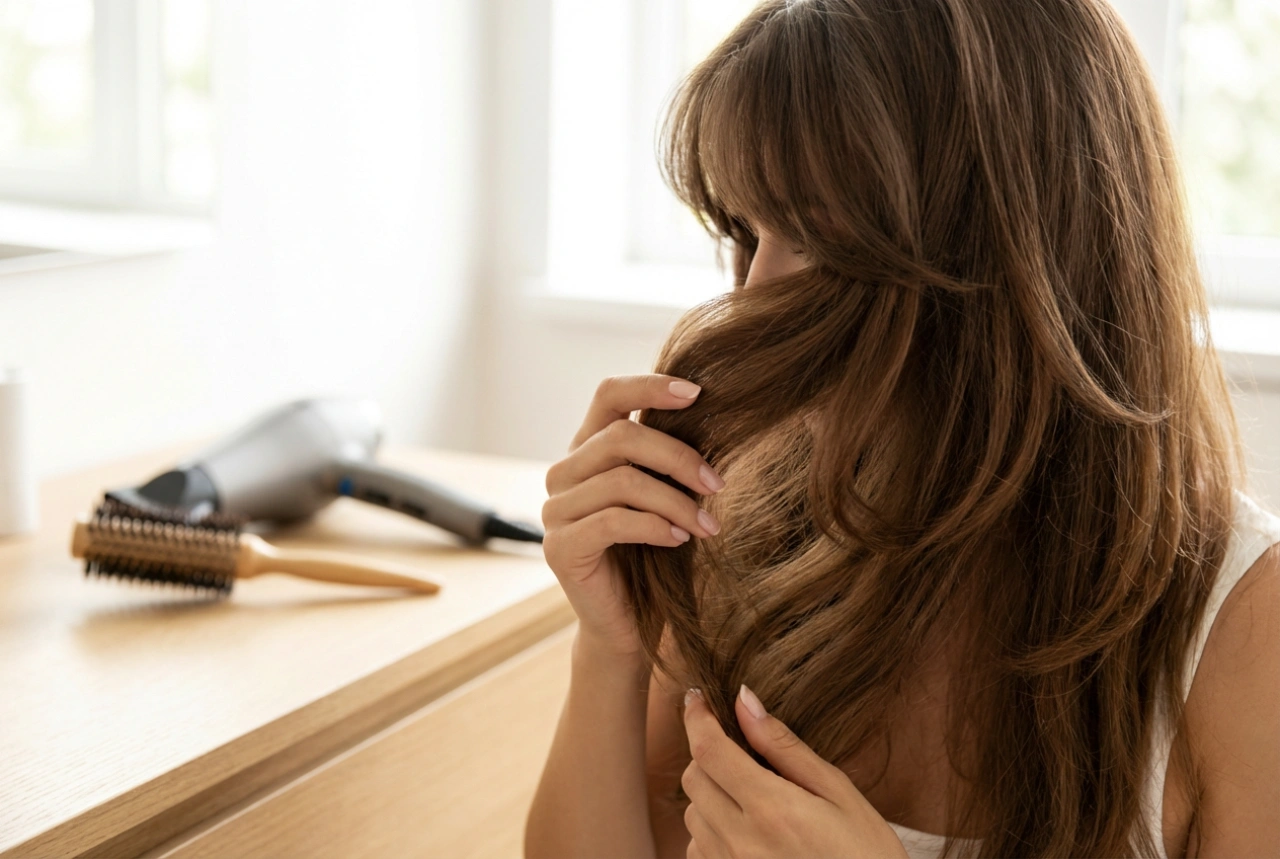 Techniques pour cheveux longs dégradés avec frange : séchage et coiffage