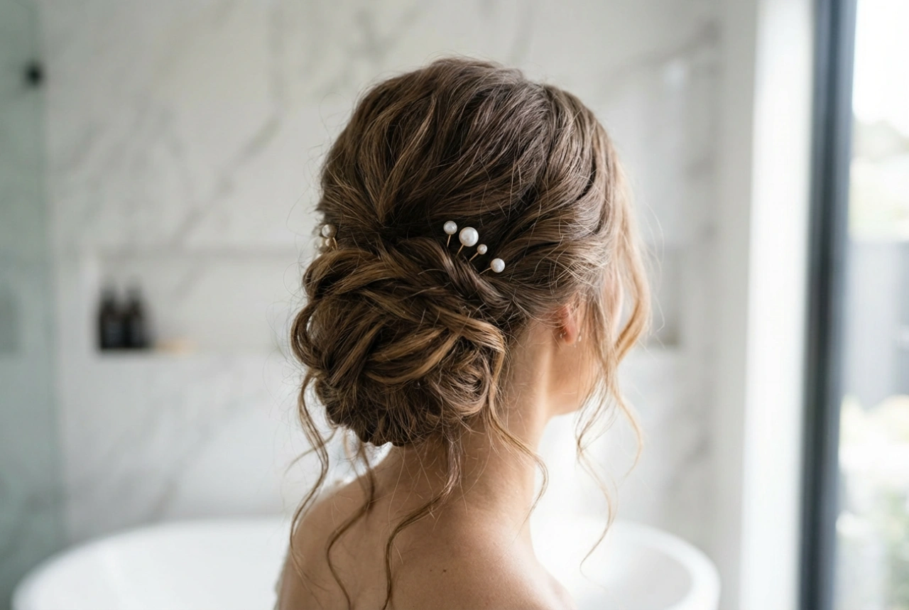Ondes romantiques et chignons : coiffures de mariage pour cheveux longs