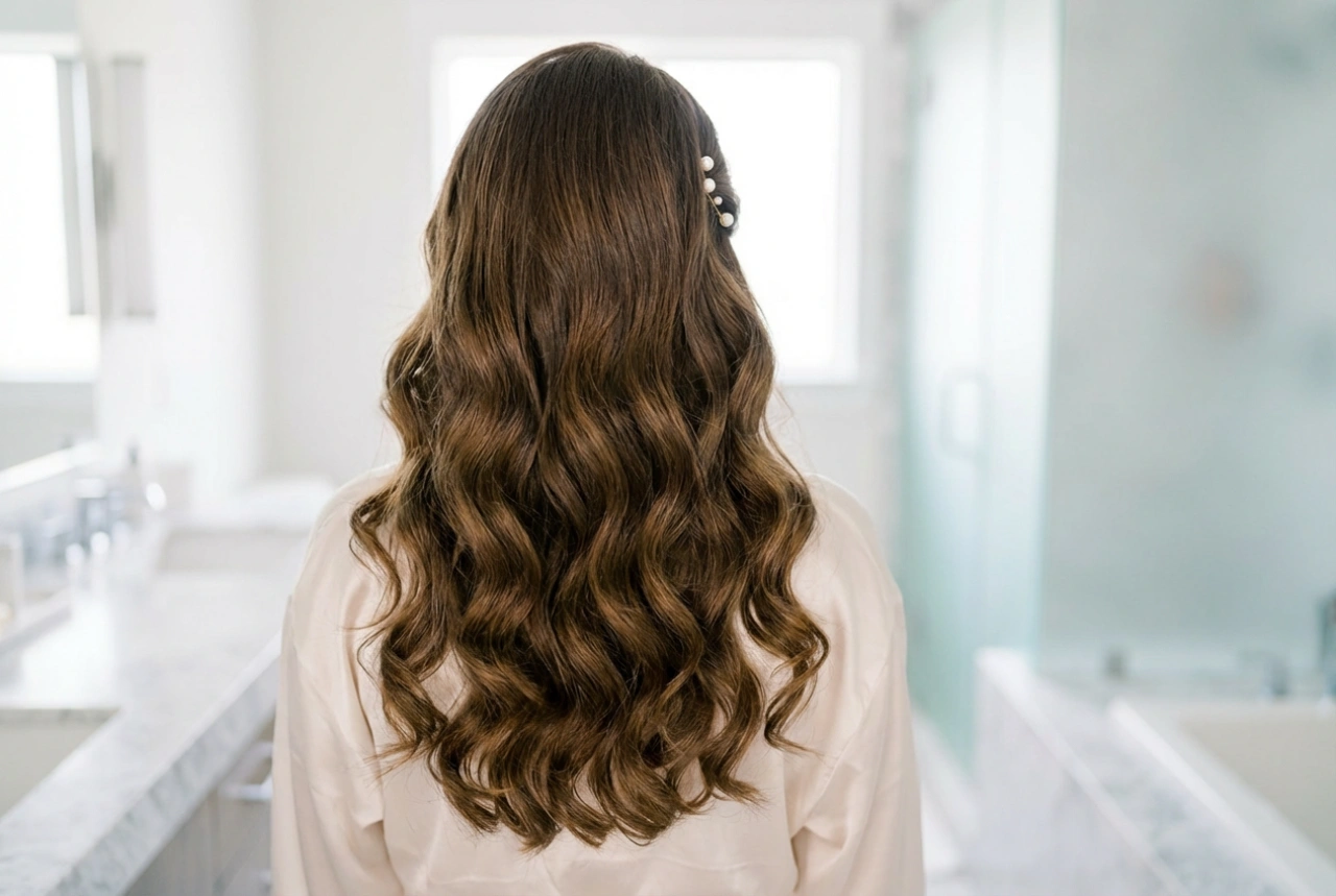 Tenue et volume : coiffure de mariage pour cheveux longs
