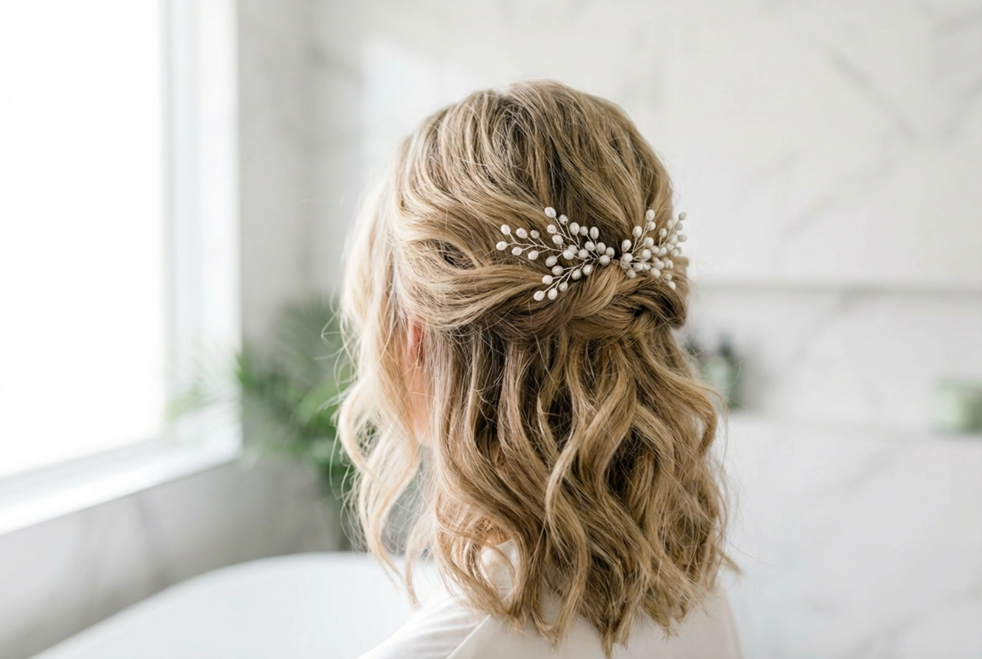 Légère et romantique : coiffure de mariage pour cheveux mi-longs