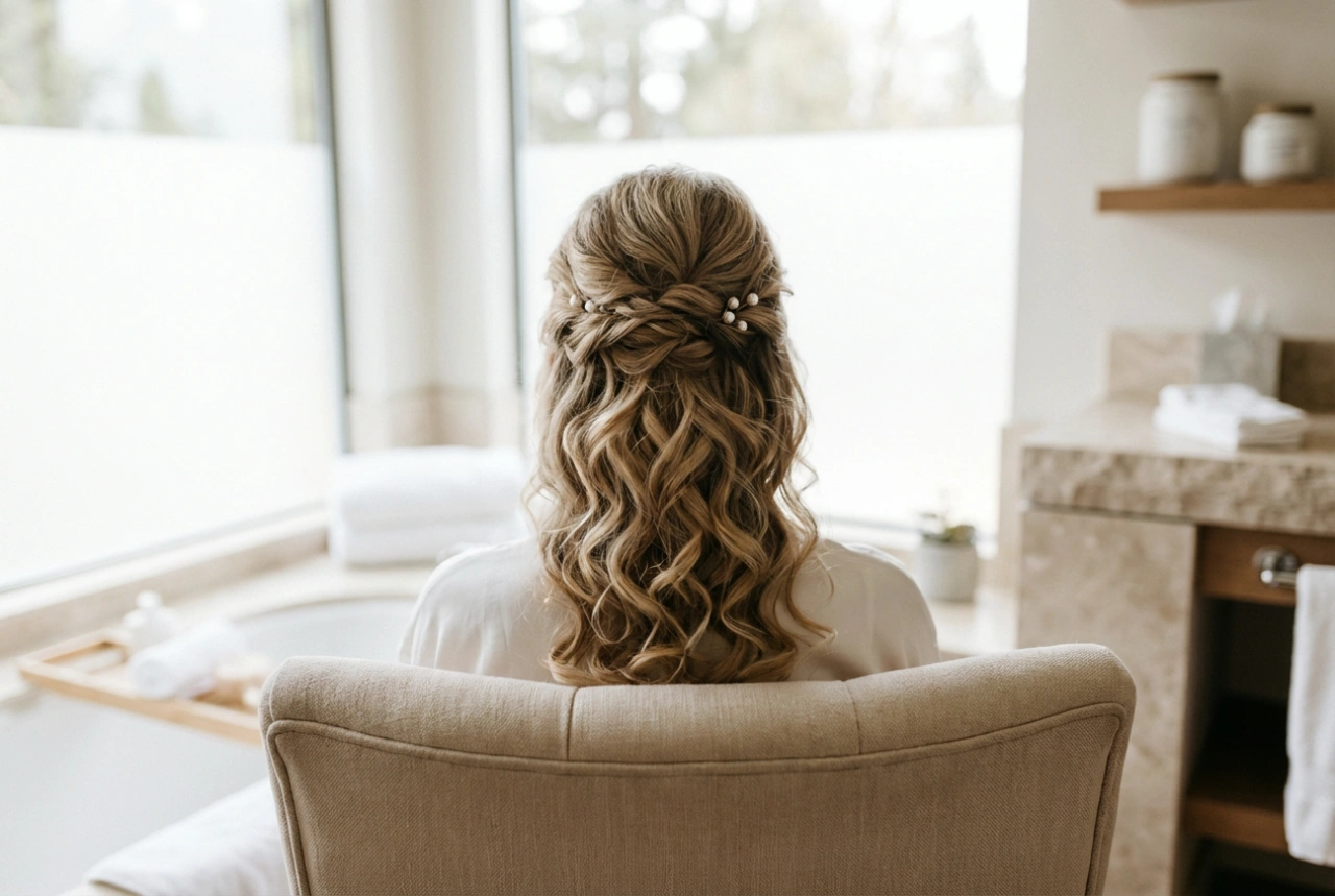 Chignons élégants et ondulations : coiffures de mariage pour cheveux mi-longs