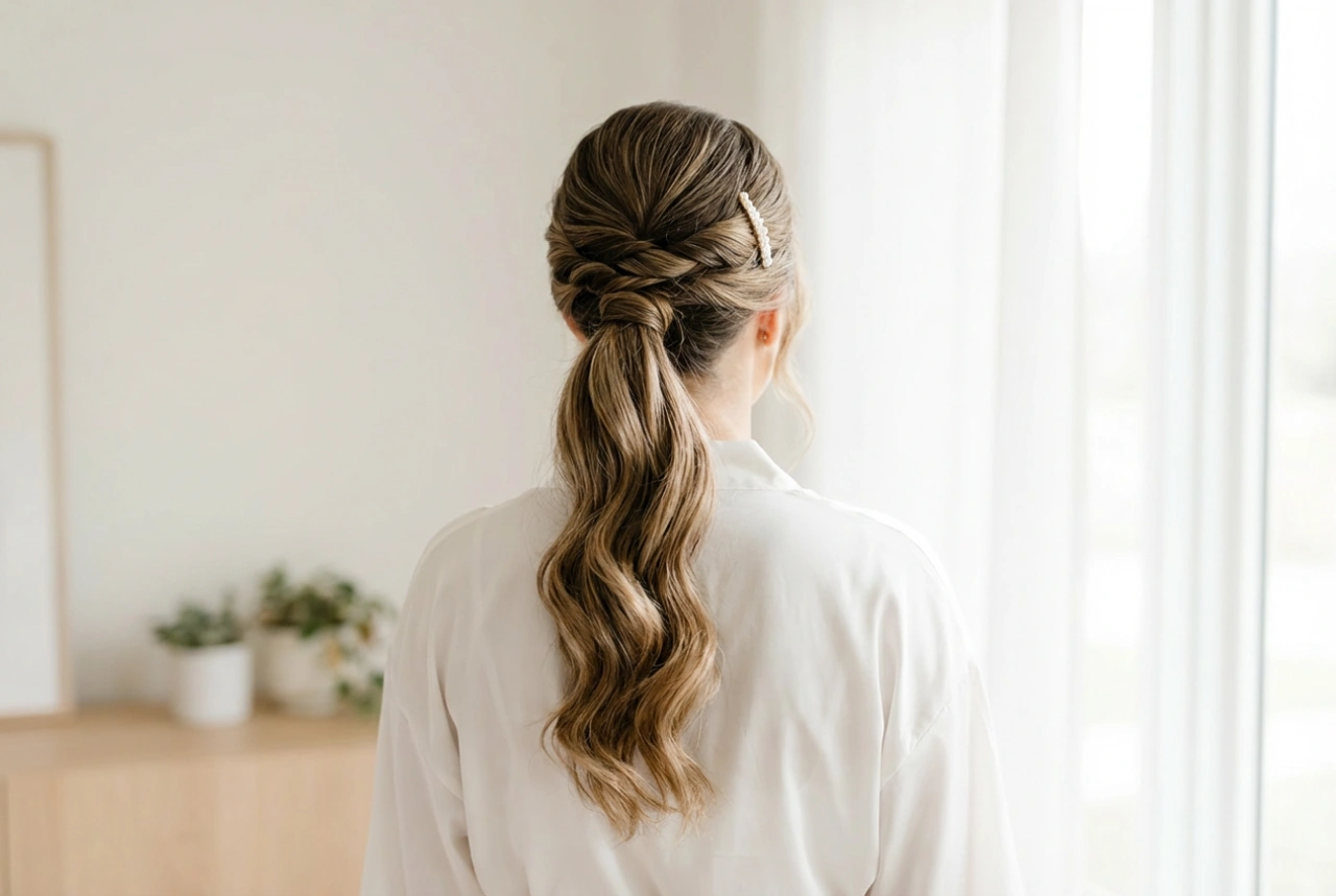 Coiffure de mariée : la queue-de-cheval lisse, ondulée et tressée étape par étape