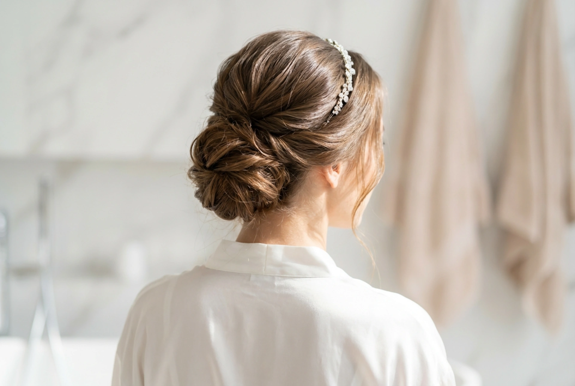 Coiffure de mariage avec un bandeau : préparation des cheveux, chignons, tenue