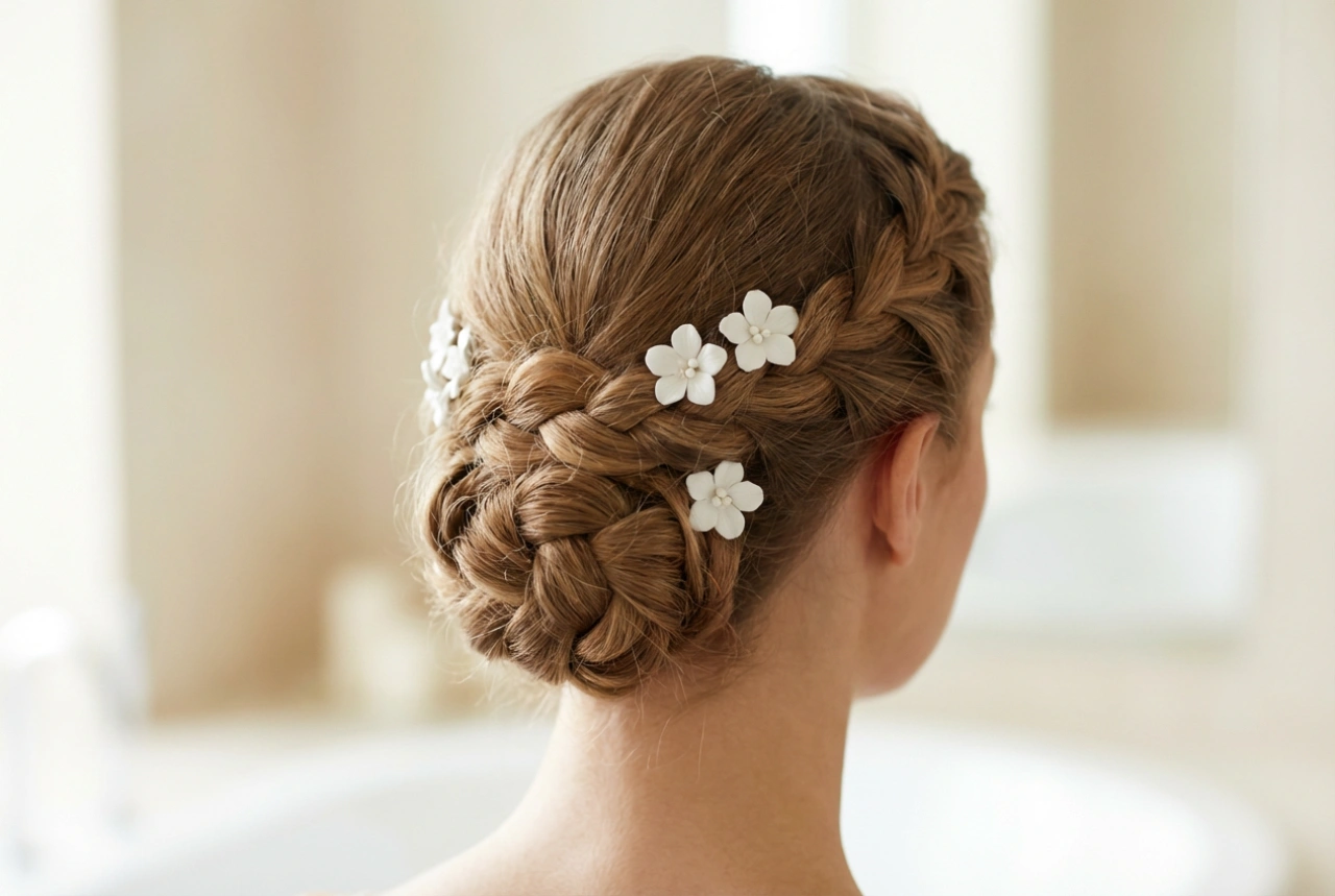 Chignon tressé pour un mariage : coiffures sur cheveux mi-longs étape par étape