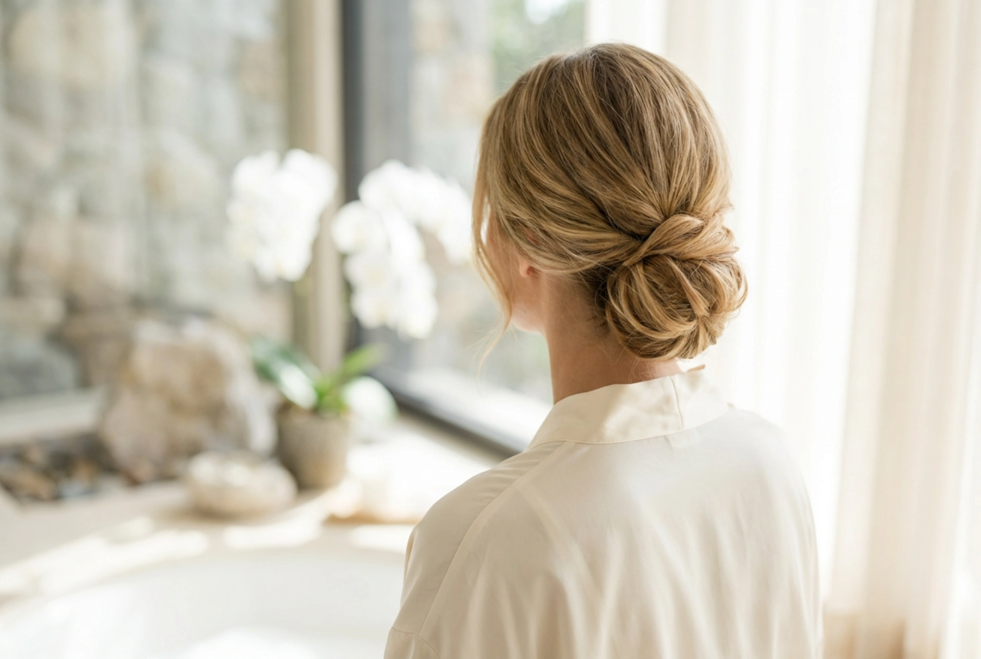 Coiffures pour un mariage civil pour cheveux mi-longs : chignons et ondulations