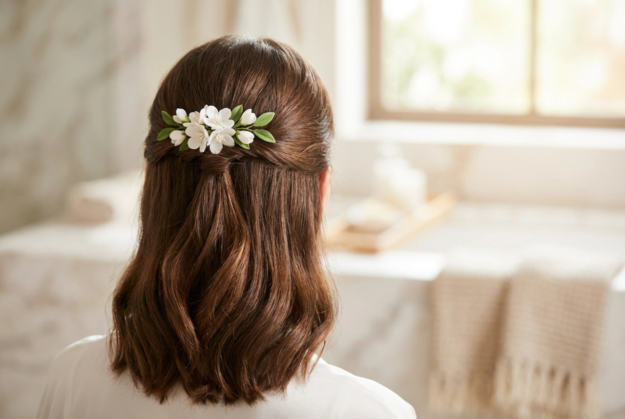 Coiffures de mariage pour cheveux mi-longs : chignons, demi-attaches et ondulations