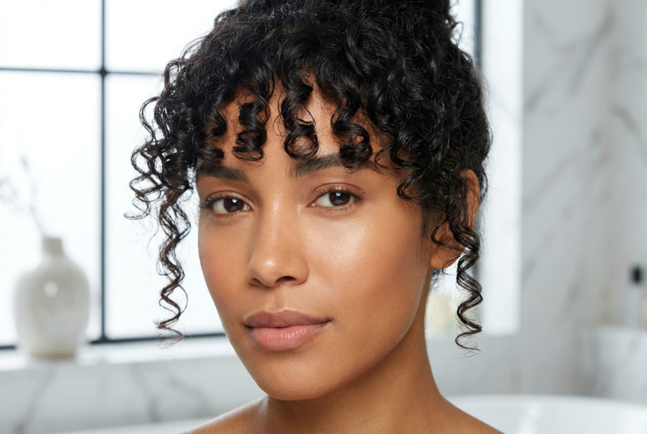 Frange sur cheveux bouclés : coupe, définition et protection des boucles