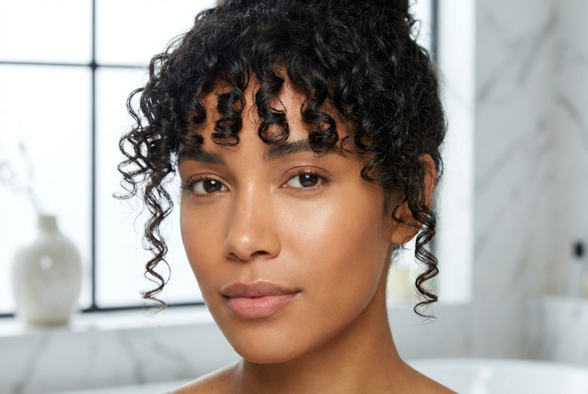 Frange sur cheveux bouclés : coupe, définition et protection des boucles