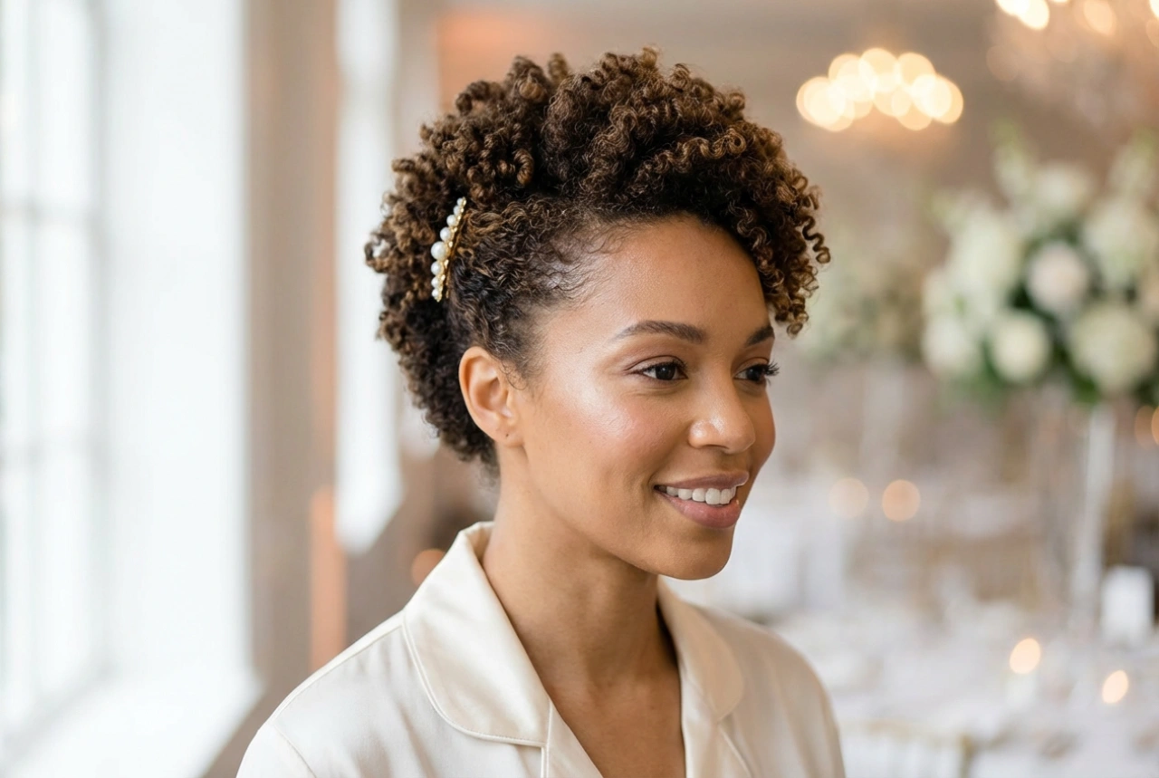 Boucles sur cheveux courts pour un mariage : coiffures élégantes et tenue longue durée