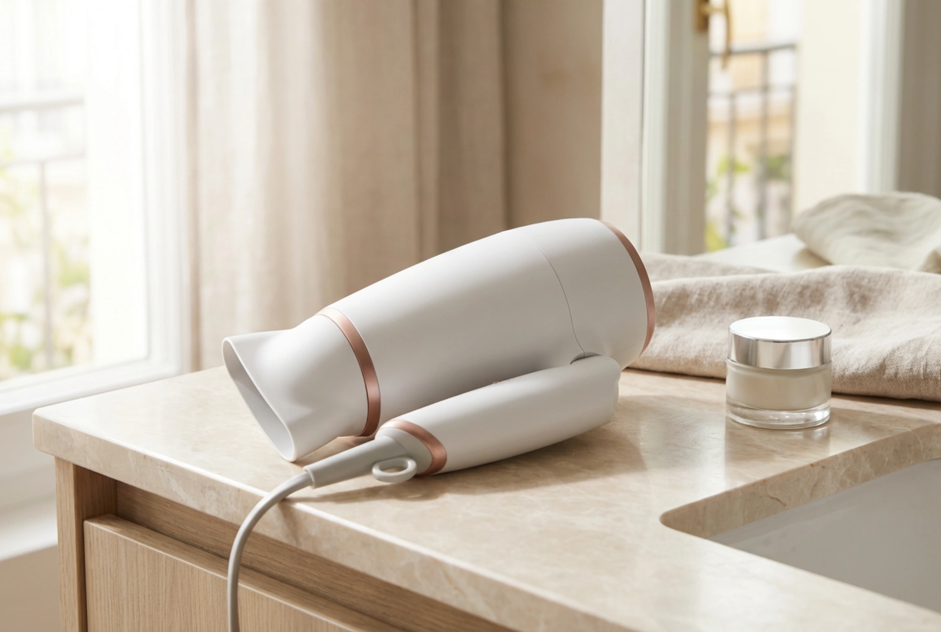 Sèche-cheveux de voyage : séchage compact, poignée pliable et réglages adaptés