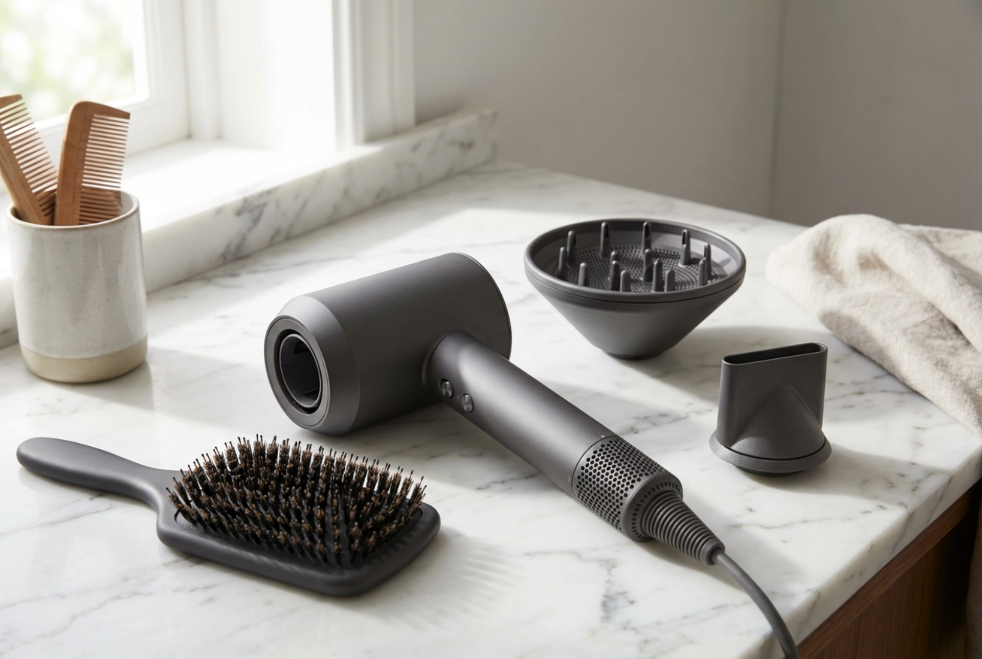 Sèche-cheveux avec embouts : comment utiliser le diffuseur, le concentrateur et les brosses