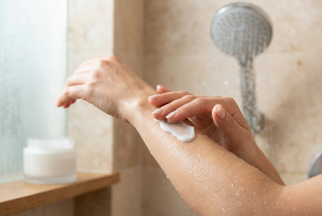 Baume corporel sous la douche : l'art de l'application sur peau mouillée