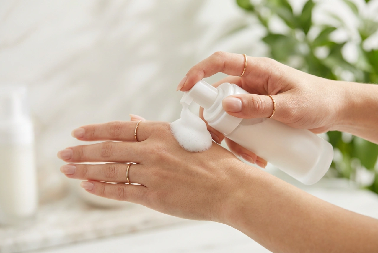 Formule en mousse : crème pour les mains en mousse, superposition et application