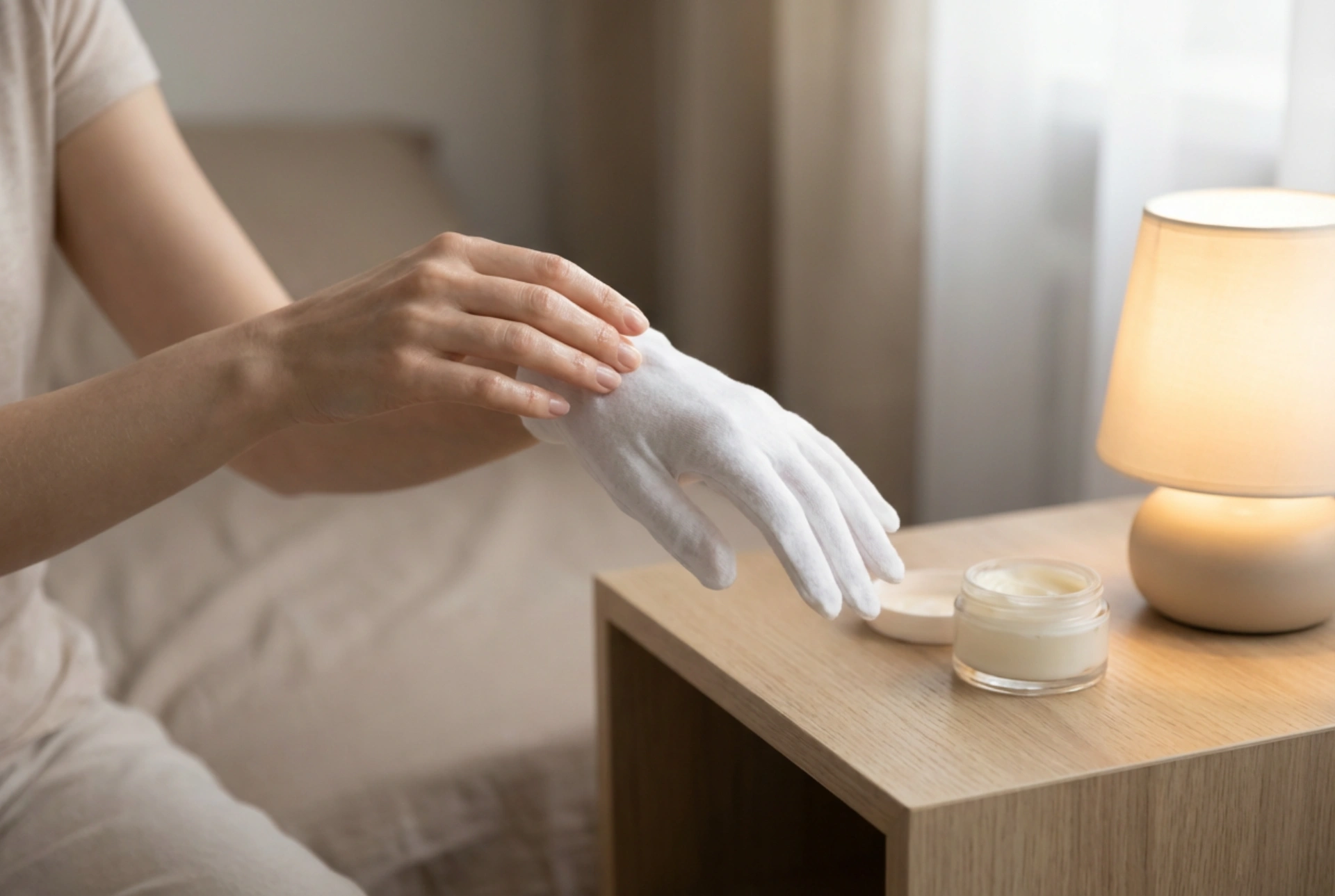 Utilisation d'une crème pour mains gercées la nuit : occlusion et gants