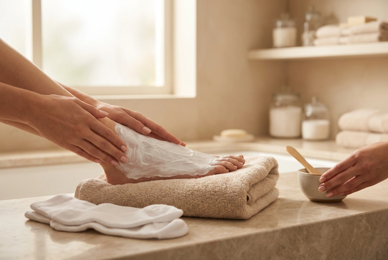 Masque pour les pieds : préparation de la peau, application et occlusion pour un effet optimal