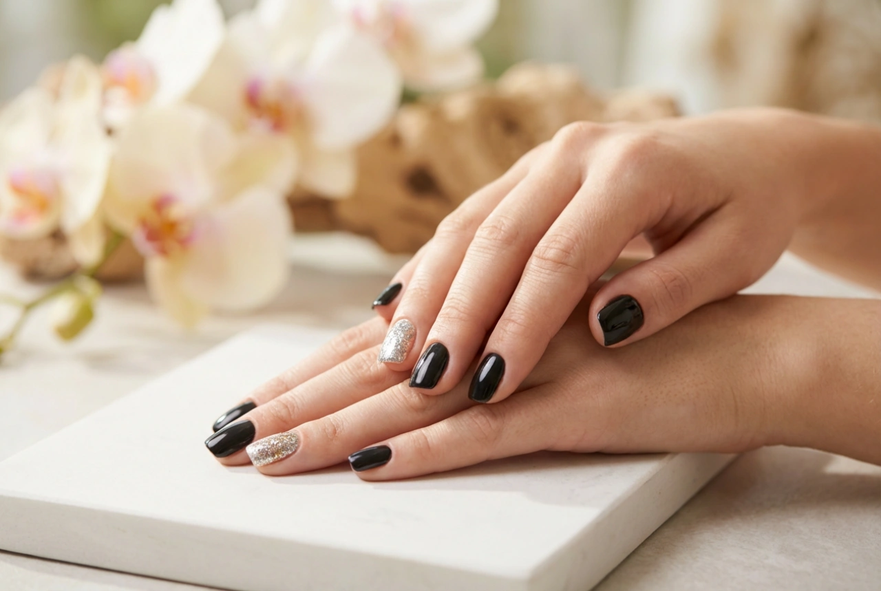 Ongles noirs à paillettes : techniques d'application et erreurs courantes