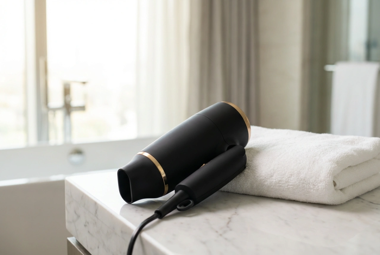 Sèche-cheveux de voyage : séchage compact à l'hôtel et sécurité