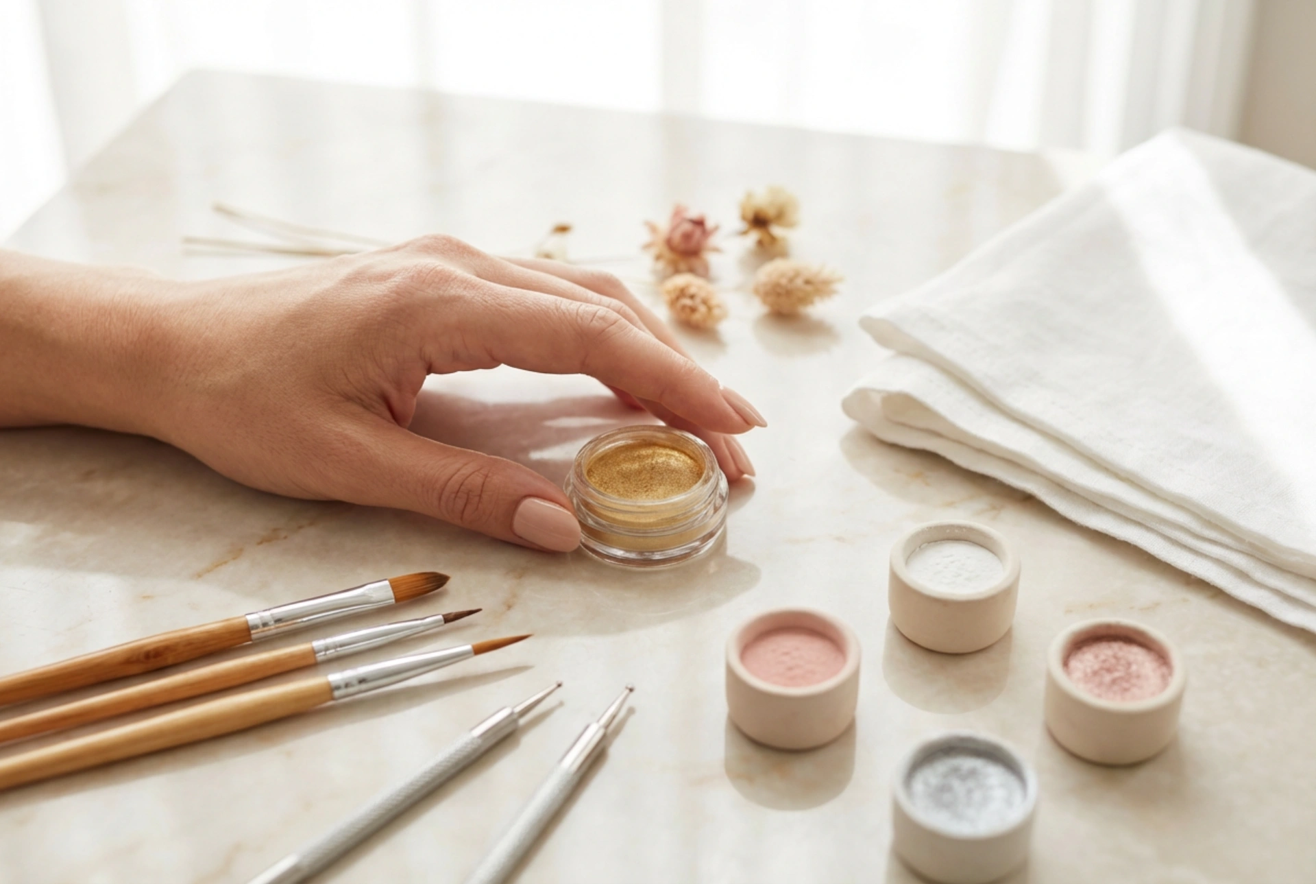Le guide des outils pour le nail art : Pinceaux, sondes et poudres