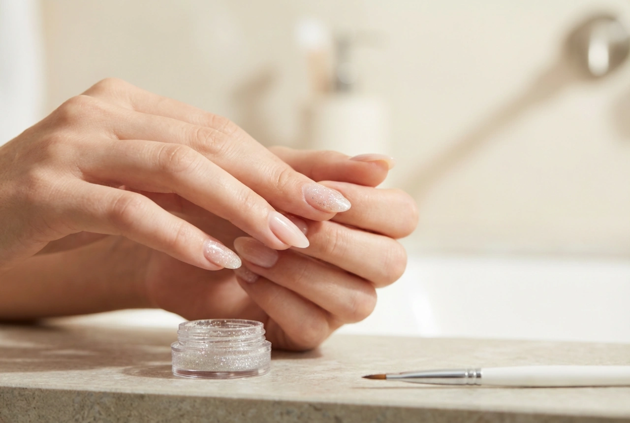 Gel à ongles pailleté sans traces : application, polymérisation et dépose