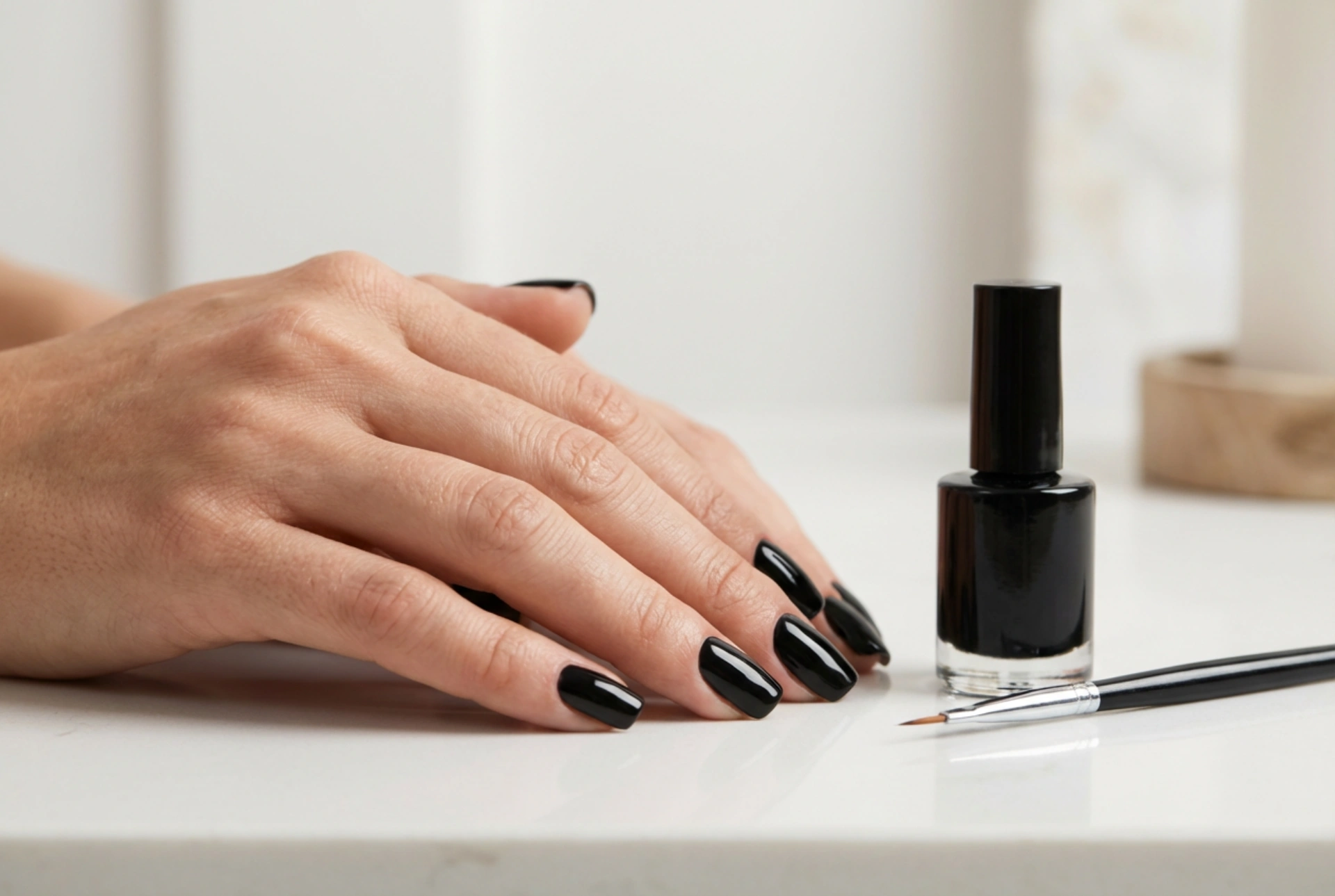 Manucure hybride noire : application parfaite sans inonder les cuticules