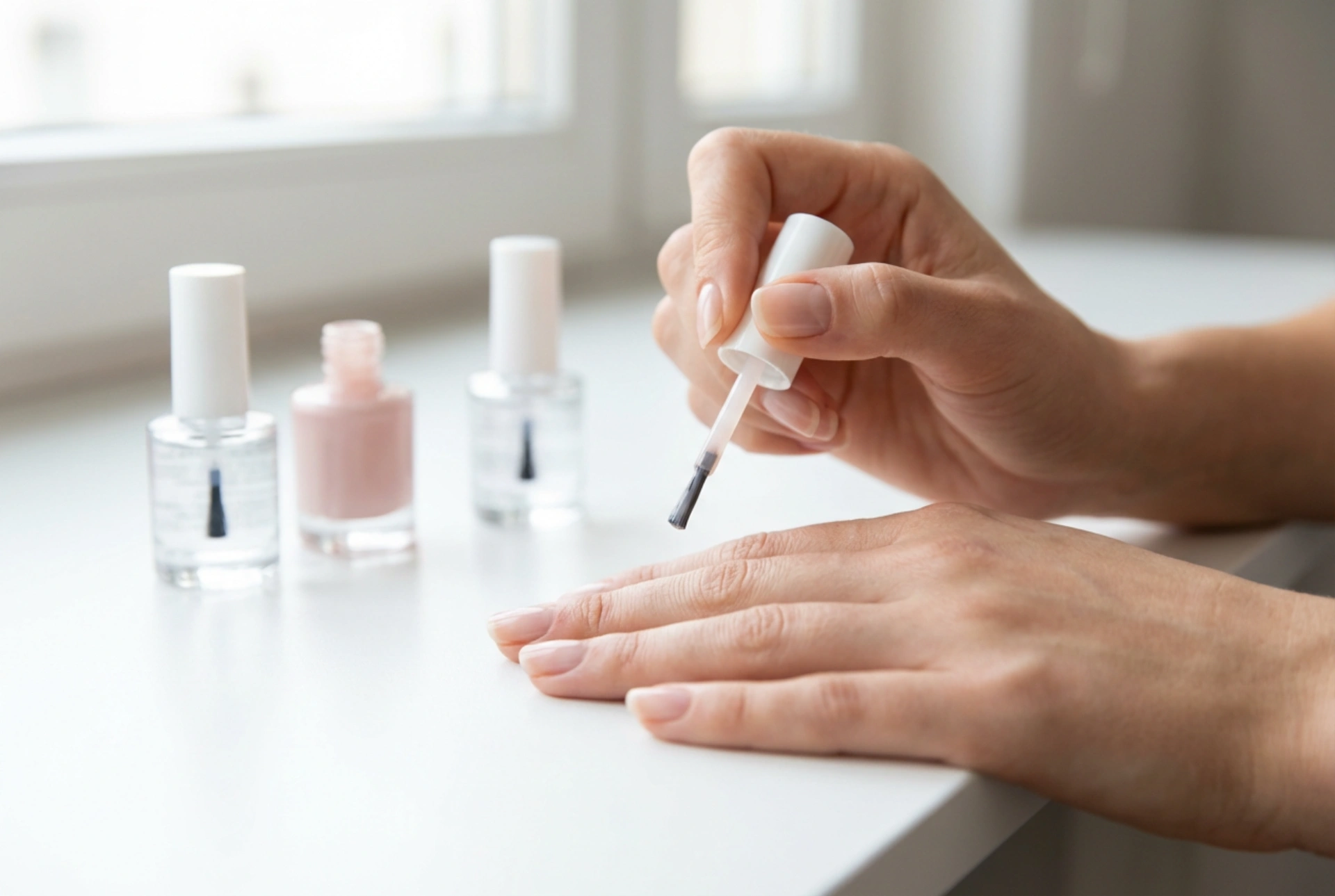 Vernis semi-permanent clair sans traces : préparation de la base, couches fines et top coat