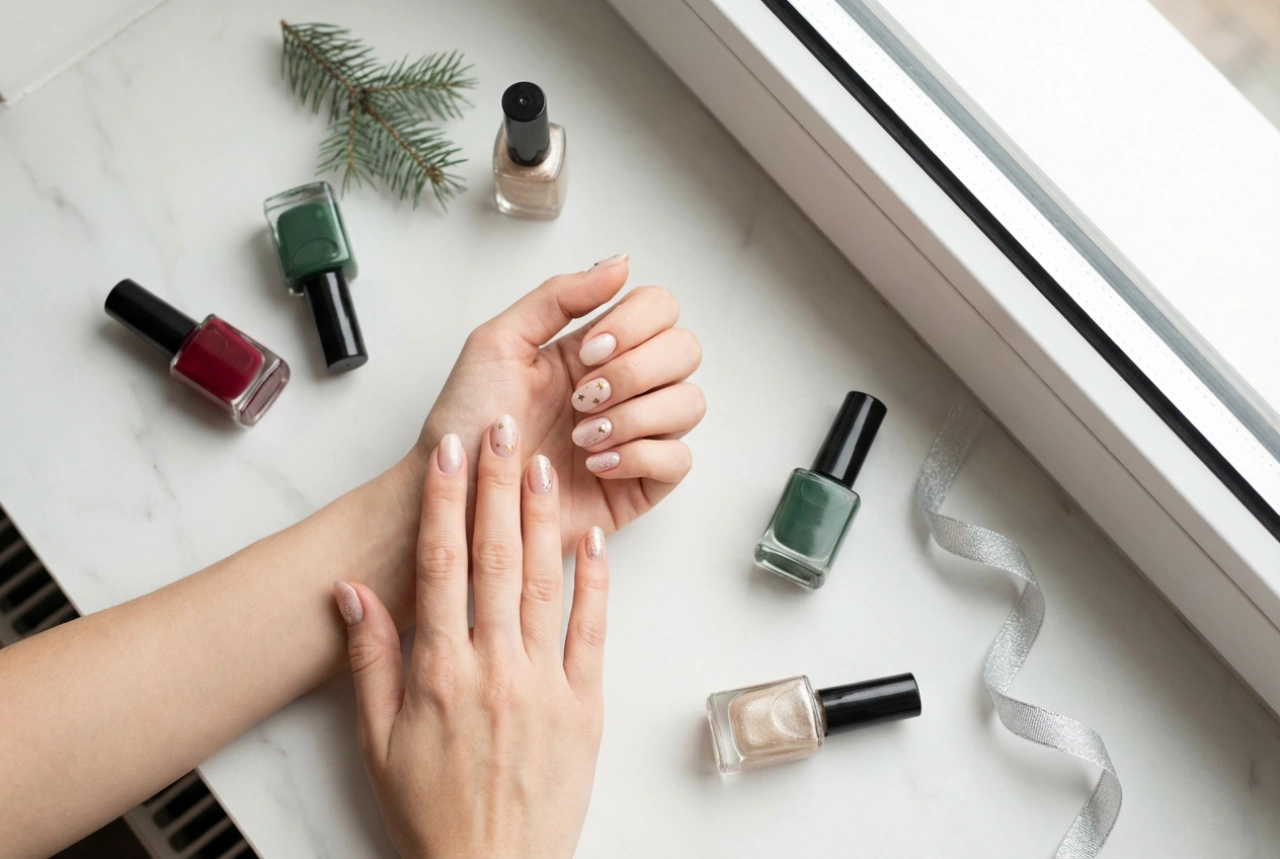 Manucure hybride pour les fêtes : préparation des ongles, couleurs, décorations subtiles