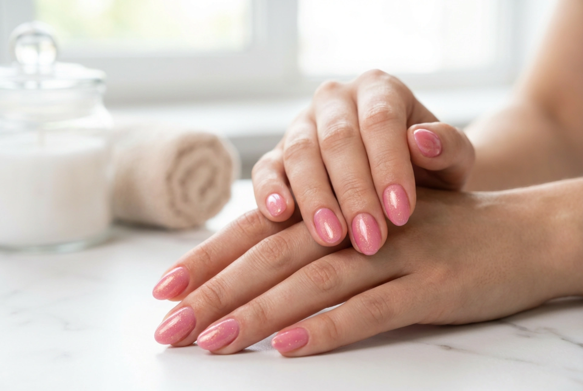 Vernis semi-permanent rose à paillettes : couvrance uniforme, brillance et durabilité
