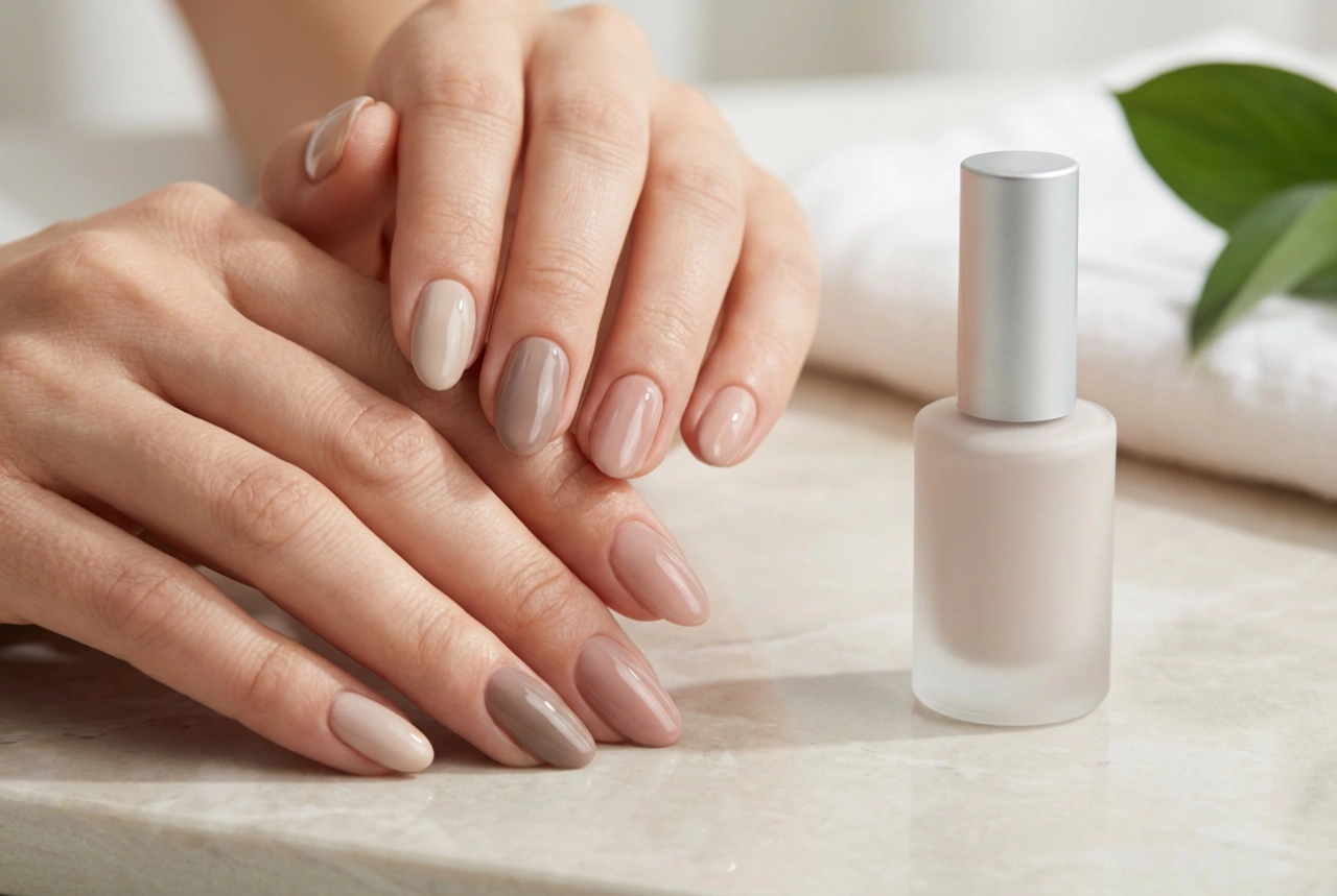 Vernis semi-permanent naturel : nuances nude, couche fine et fini brillant