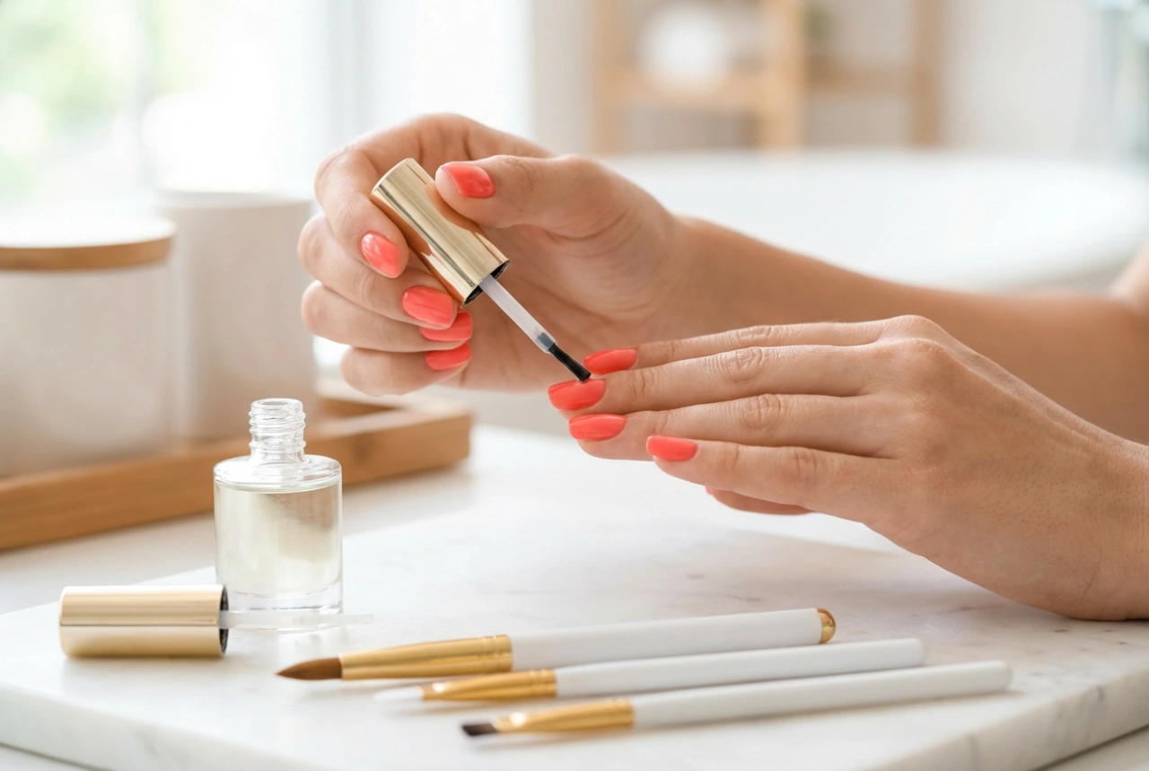 Manucure hybride claire sans traces : préparation de l'ongle et application