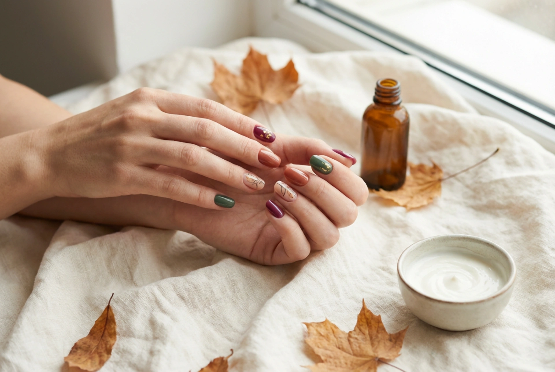 Manucure hybride d'automne : couleurs, décorations et application durable