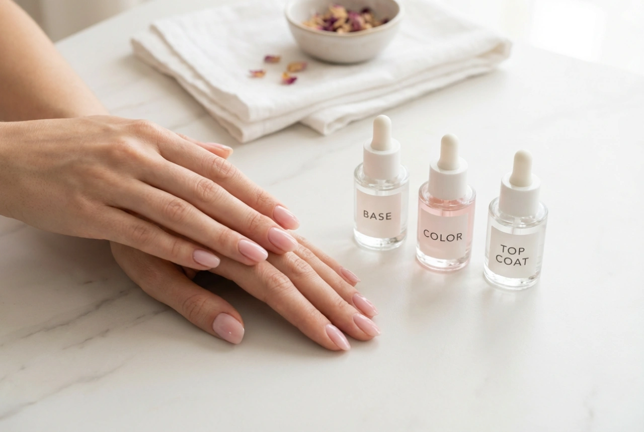 Manucure hybride classique : base, couleur, top coat et erreurs les plus courantes