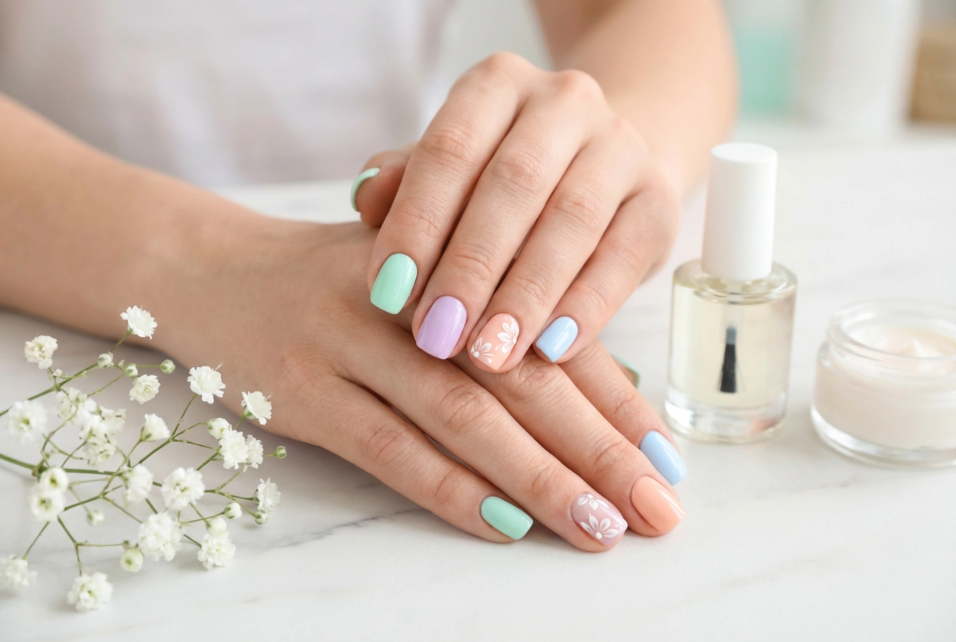Manucure semi-permanente d'été : protection de la couleur, soin et nail art minimaliste
