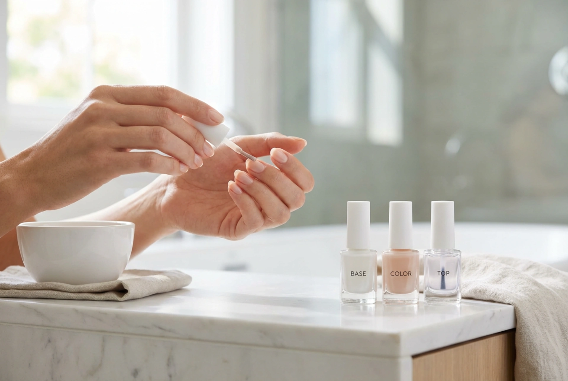 Manucure hybride naturelle étape par étape : base, couleur et top