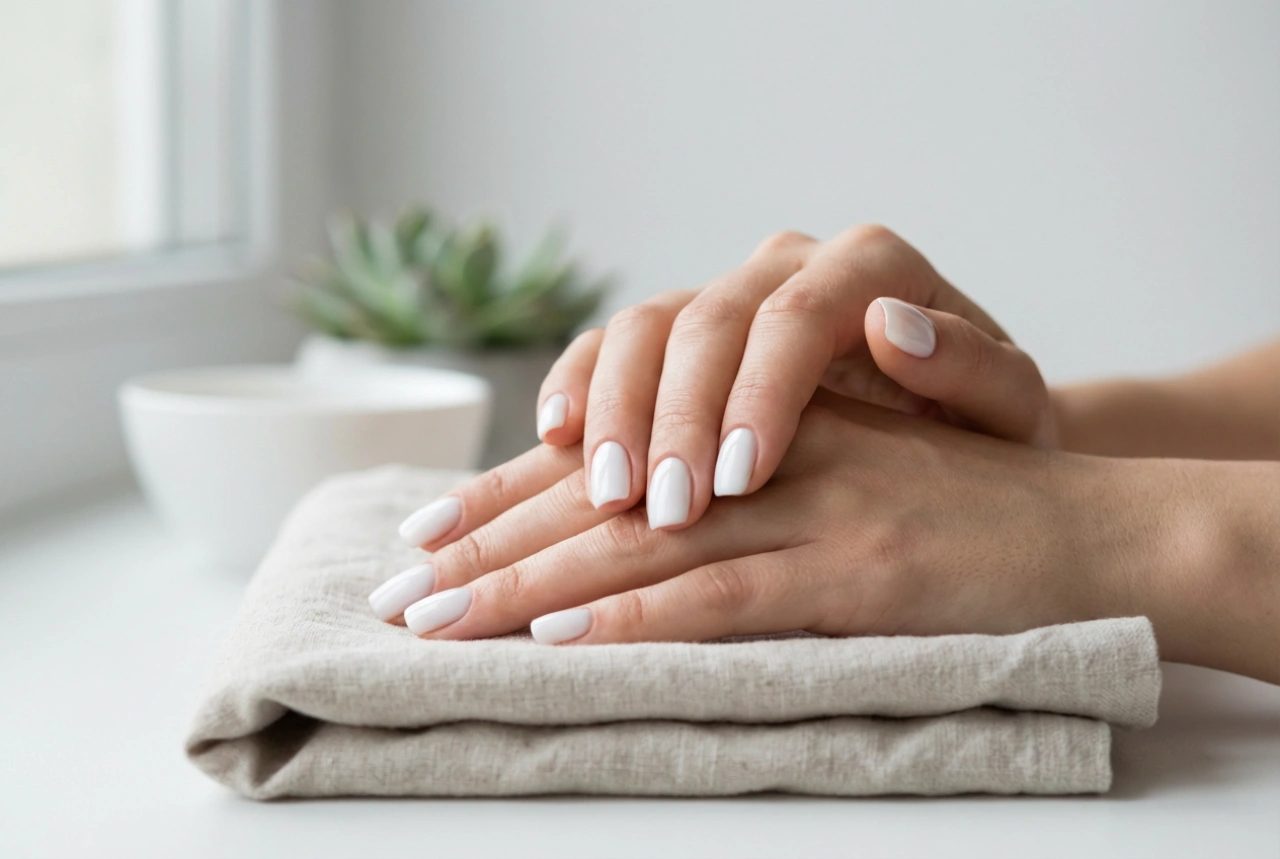Ongles hybrides blancs : couvrance lisse, lignes épurées et haute brillance