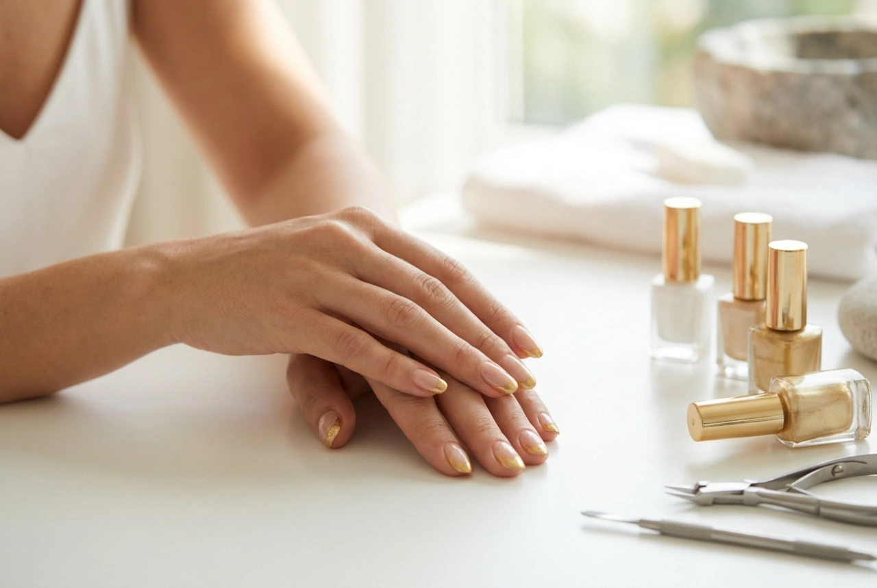 French manucure dorée : techniques, outils et finition