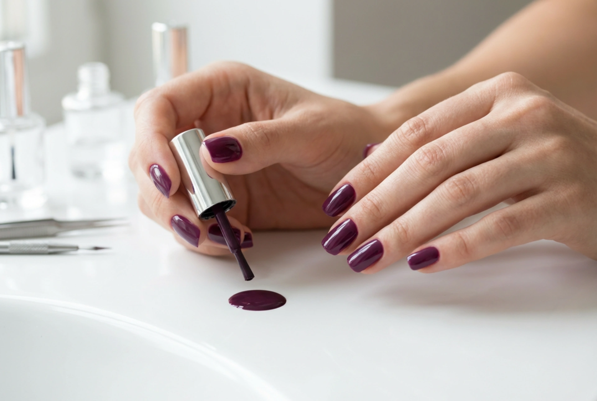 Ongles semi-permanents prune : préparation, application et décorations