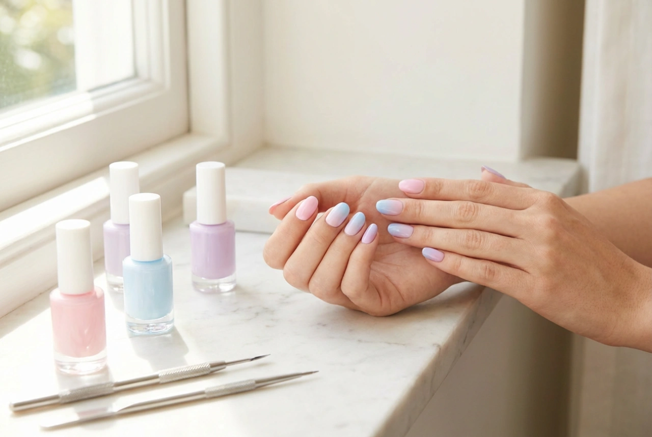 Ongles pastels sans traces : application opaque et association de couleurs