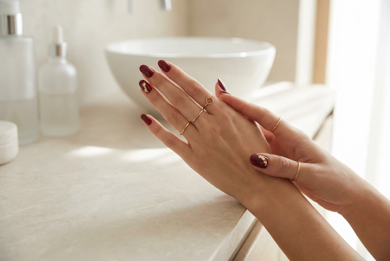 Ongles bordeaux avec motifs : des accents simples étape par étape